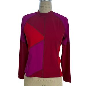 NEW LNDR Malibu Rashie Womens Medium Red Pink Colorblock Long Sleeve Rash Guard